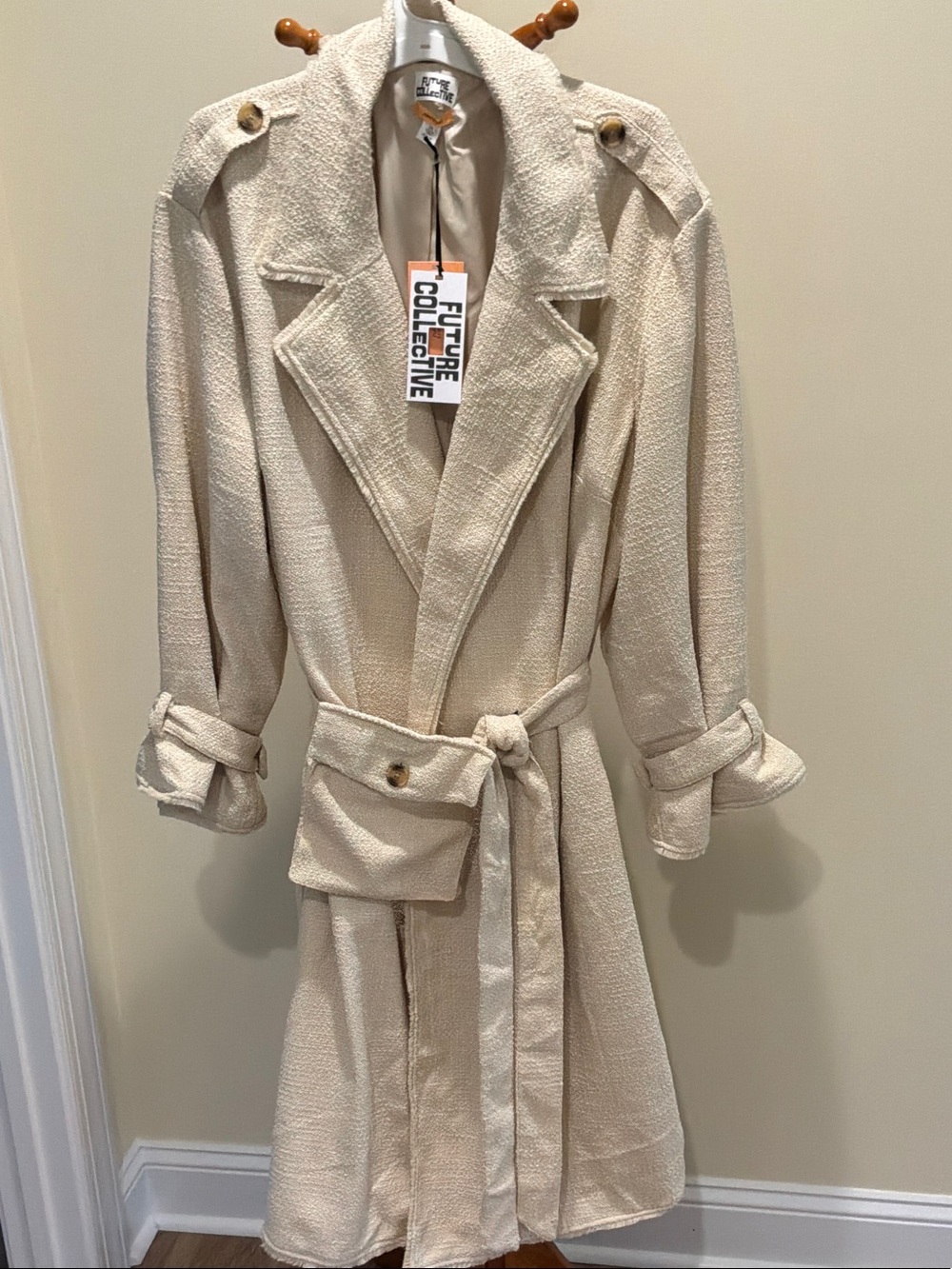 Future CollectiveWomen's Cream Textured Trench Coat size 2X attached purse